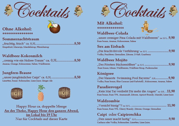 Happy Hour Walu 2025 Cocktail Karte Cocktails