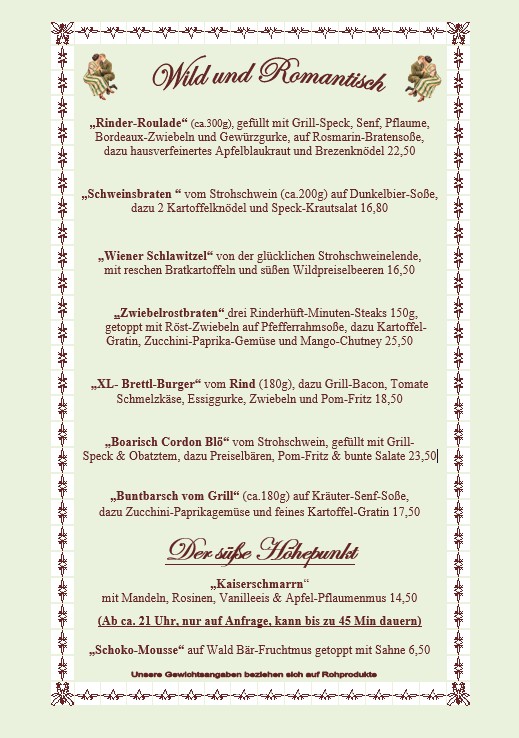 Speisenkarte Waldeslust Seite 2 ab 01.10.2025